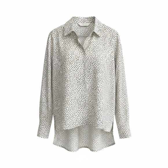 Astr Tops - ASTR The Label Cream Olive Multi Dot Print Button Up Shirt Blouse Size Med NWT